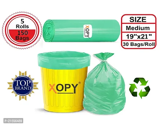 Green Color Biodegradable Garbage Bags 19 X 21 Inches (Medium Size) 150 Bags (5 Rolls) Dustbin Bag/Trash Bag