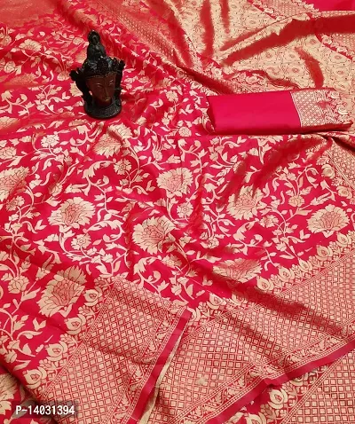 Trendy Red Banarasi Silk Saree With Blouse Piece For Women-thumb0