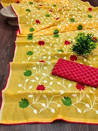Trendy Yellow Chanderi Cotton Saree With Blouse Piece For Women-thumb2