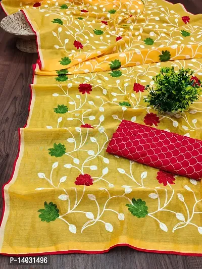 Trendy Yellow Chanderi Cotton Saree With Blouse Piece For Women-thumb3