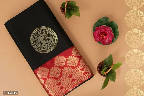 Trendy Black Banarasi Silk Saree With Blouse Piece For Women-thumb0