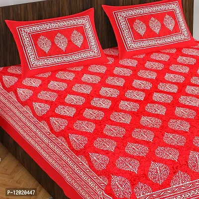 Comfortable Cotton Printed Queen Bedsheet with 2 Pillow Covers-thumb0