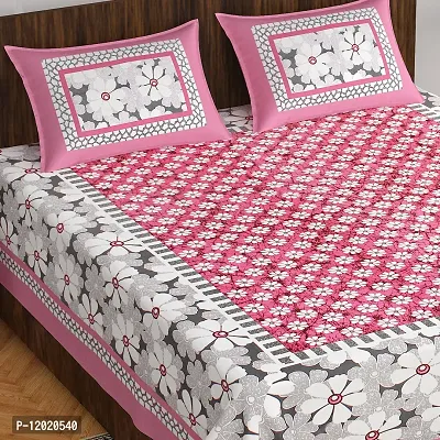 Comfortable Cotton Printed Queen Bedsheet with 2 Pillow Covers-thumb0