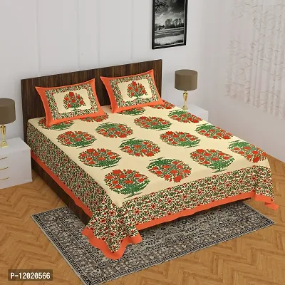 Comfortable Cotton Printed Queen Bedsheet with 2 Pillow Covers-thumb2