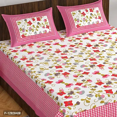 Comfortable Cotton Printed Queen Bedsheet with 2 Pillow Covers-thumb0