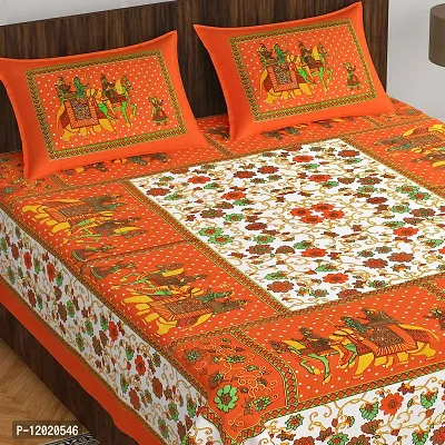 Comfortable Cotton Printed Queen Bedsheet with 2 Pillow Covers-thumb0