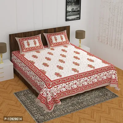 Comfortable Cotton Printed Queen Bedsheet with 2 Pillow Covers-thumb2