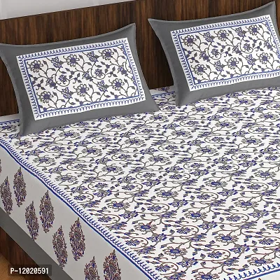 Comfortable Cotton Printed Queen Bedsheet with 2 Pillow Covers-thumb0