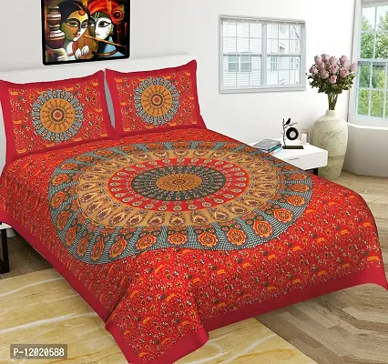 Comfortable Cotton Printed Queen Bedsheet with 2 Pillow Covers