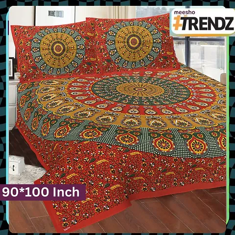 Pure Cotton Jaipuri Print Double Size Bedsheet with 2 Pillow Covers