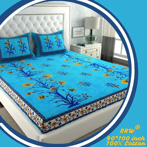 Printed Cotton Double Bedsheet with 2 Pillow Covers