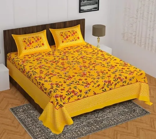 Printed Cotton Double Bedsheet with 2 Pillow Cover