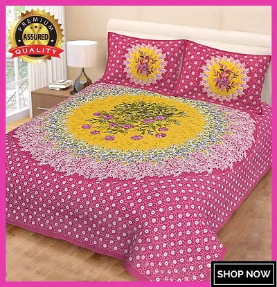 Classic Cotton Printed Double Bedsheets With Pillow Covers