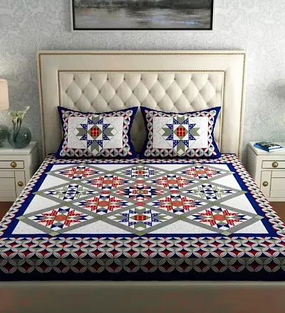 Cotton Printed 1 Double Bedsheet With 2 Pillow Covers