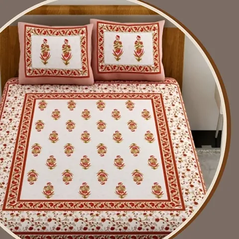 Narsinh Enterprises Cotton Double Printed Jaipuri Bedsheet with 2 Pillow Cover for(6 by 6) Bed - BEL BOOTI