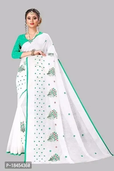 Stylish Fancy Designer Linen Cotton Saree With Blouse Piece For Women-thumb0