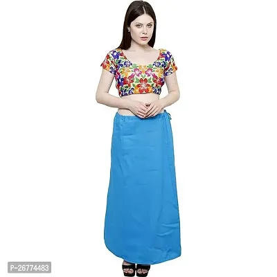 Reliable Blue Cotton Solid Stitched Petticoat For Women