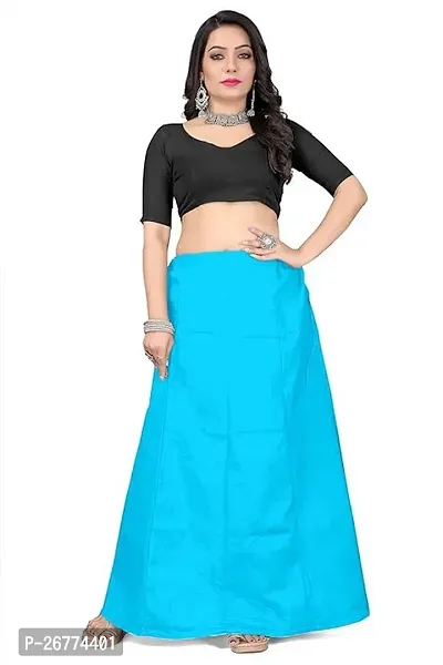 Reliable Blue Cotton Solid Stitched Petticoat For Women