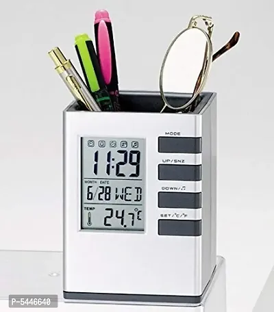 Cube Pen Stand with Digital Clock and Temperature-thumb0