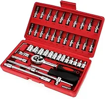 46 in 1 Pcs Combination Wrench Set/Socket for CarBike Repairing Hand Tool Long Handle Kit 46pcs Combo Tools Repair 1/4 Ratchet Torque Box for Spanner Force Kit, Tools-thumb1