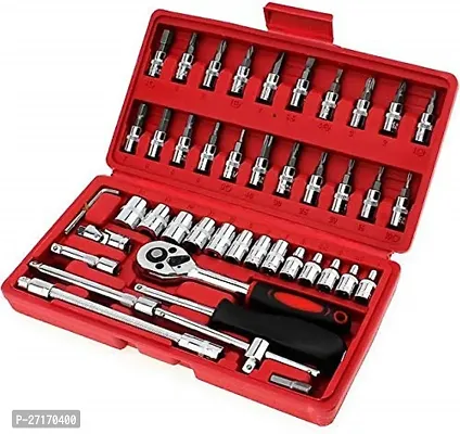 46 in 1 Pcs Combination Wrench Set/Socket for CarBike Repairing Hand Tool Long Handle Kit 46pcs Combo Tools Repair 1/4 Ratchet Torque Box for Spanner Force Kit, Tools-thumb2