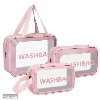 Travel Makeup Pouch Set Toiletries Bag Cosmetic Organizer Bag for Women and Girls Toiletry Storage Kit Set of 3 - Pink-thumb0