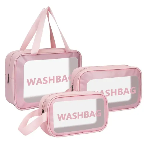 Travel Makeup Pouch Set Toiletries Bag Cosmetic Organizer Bag for Women and Girls Toiletry Storage Kit Set of 3 - Pink