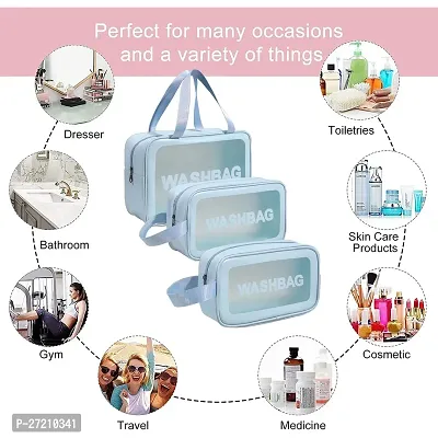 Clear Makeup Pouch Set, Cosmetic Organizer Bag for Women and Girls Travel Waterproof Toiletry Storage Kit (Set of 3 Light Blue)-thumb2