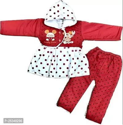 Fabulous Red Wool Solid Top With Bottom For Girls-thumb0