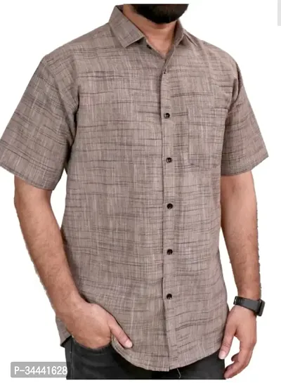 Stylish Khadi Cotton Self Pattern Short Sleeves Casual Shirts For Men-thumb0