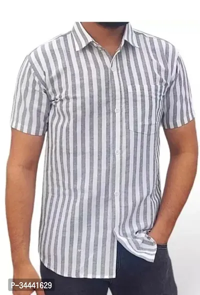 Stylish Khadi Cotton Striped Short Sleeves Casual Shirts For Men-thumb0