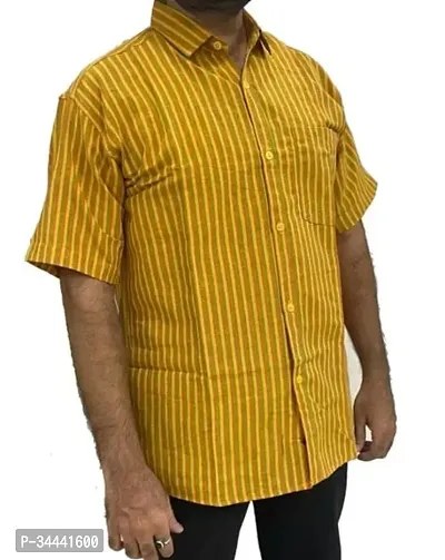 Stylish Khadi Cotton Striped Short Sleeves Casual Shirts For Men-thumb0