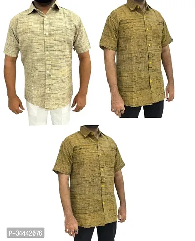 Stylish Khadi Cotton Self Pattern Short Sleeves Casual Shirts For Men- Pack Of 3-thumb0