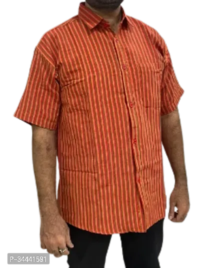 Stylish Khadi Cotton Striped Short Sleeves Casual Shirts For Men-thumb0