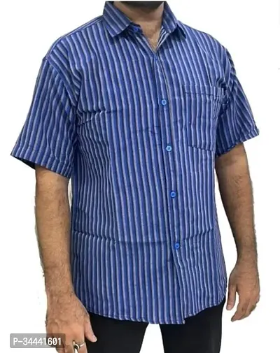 Stylish Khadi Cotton Striped Short Sleeves Casual Shirts For Men-thumb0