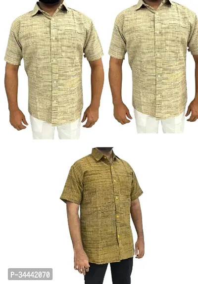 Stylish Khadi Cotton Self Pattern Short Sleeves Casual Shirts For Men- Pack Of 3-thumb0