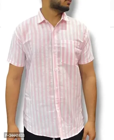 Stylish Khadi Cotton Striped Short Sleeves Casual Shirts For Men-thumb0