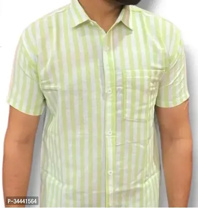 Stylish Khadi Cotton Striped Short Sleeves Casual Shirts For Men-thumb0