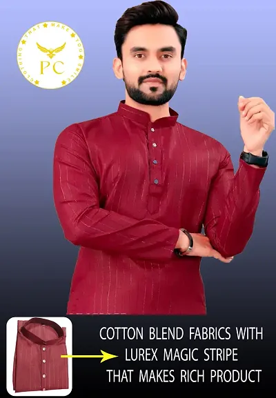 Reliable Blend Solid Short Length Kurta For Men