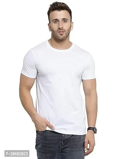 Trendy White Cotton Solid Round Neck Tees For Men-thumb0