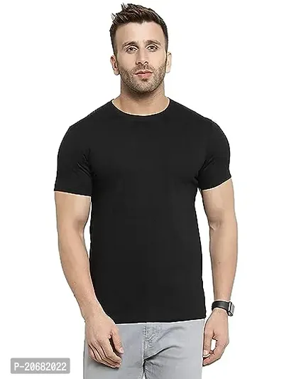 Trendy Black Cotton Solid Round Neck Tees For Men