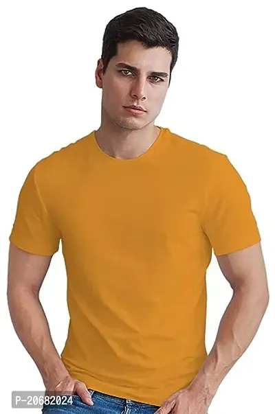 Trendy Yellow Cotton Solid Round Neck Tees For Men-thumb0