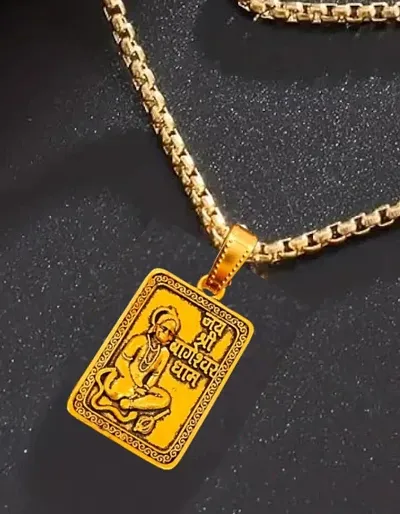 Trending stylish new plated religious Shree Bageshwar Bala ji Hanuman bajrangbali locket chain pandent Necklace for boys and girls