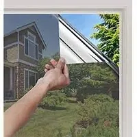 SUNBIRD Mirror Window Film Daytime Privacy, Sun Blocking Heat Control Anti UV Reflective Film Static Cling Window Tint for Home Office Living Room (20 X 42_inch, Silver Window Film)-thumb1