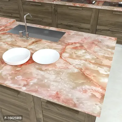 SUNBIRD Self Adhesive Decorative Marble Contact Paper Peel and Stick Color Wallpaper Waterproof PVC Marble Home Kids Room Kitchen (24 X 48 Inch, Cream Orange)-thumb3