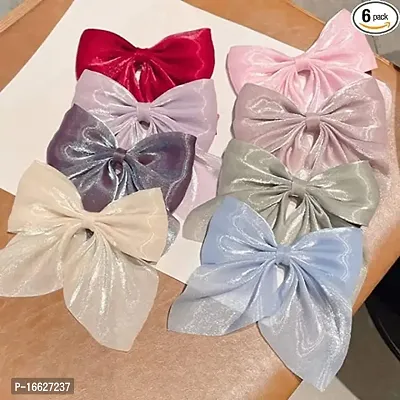 SUNBIRD Large Hair Rubber Bands Bow Hair Clips Barrettes Bow Long Ribbon Hairpin for Women Girls Hair Accessories Hairband(Holographic bow 4+2 Free)