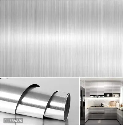 SUNBIRD 60?300cm Brushed Silver Stainless Steel Wallpaper, Metallic Removable Peel and Stick on Wallpaper Countertop Cabinet Kitchen Drawer Covers