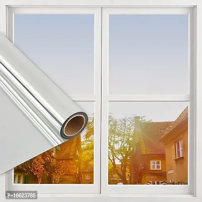 SUNBIRD Window Privacy Film, One Way Mirror Film Daytime Anti UV Sun Blocking Heat Control Reflective Film Decorative Static Cling Home Office Living Room (20 Inch X 3 Feet, Silver Film)