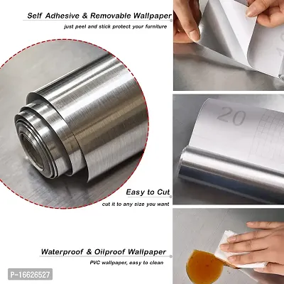 SUNBIRD Stainless Steel Contact Paper for Countertops Waterproof Silver Metallic Wallpaper Peel and Stick Kitchen Backsplash Adhesive Wallpaper Appliances Cover 60cm X 254cm-thumb3