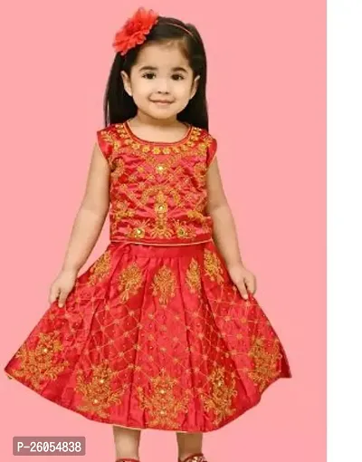 Elegant Red Cotton Embroidered Frocks For Girls